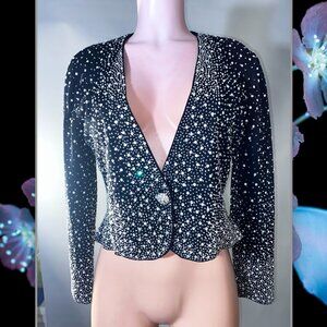 Vintage Sparkly, Single Button, Long Sleeve Crop Sequin V-Neck Cardigan Small